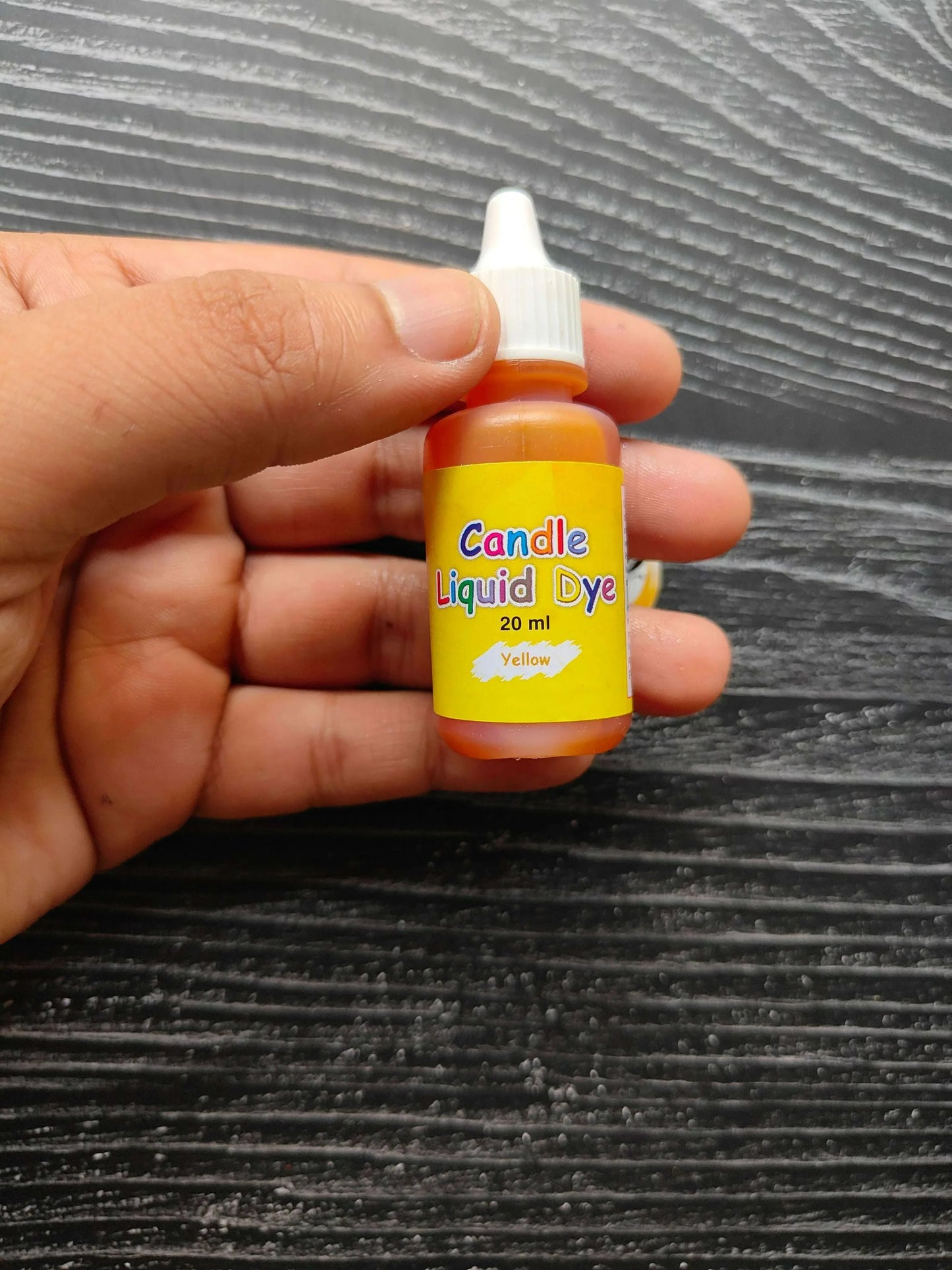 Candle Liquid Dye 20 ml, yellow bottle with white dropper cap