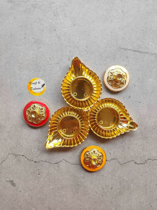 Roli chawal plate A1 set: gold bordered trays with deity center on red and orange bases
