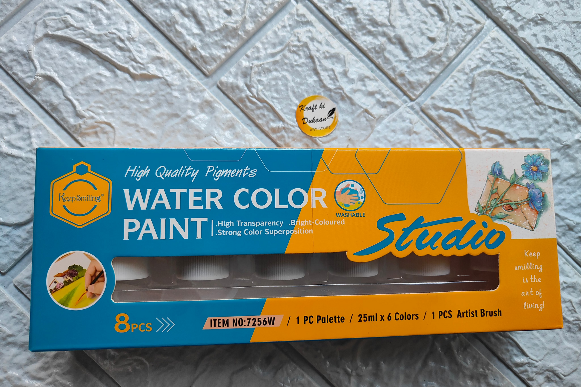Kraft ki Dukaan watercolor paint set 25ml with 8 high-quality pigment colors and an artist brush