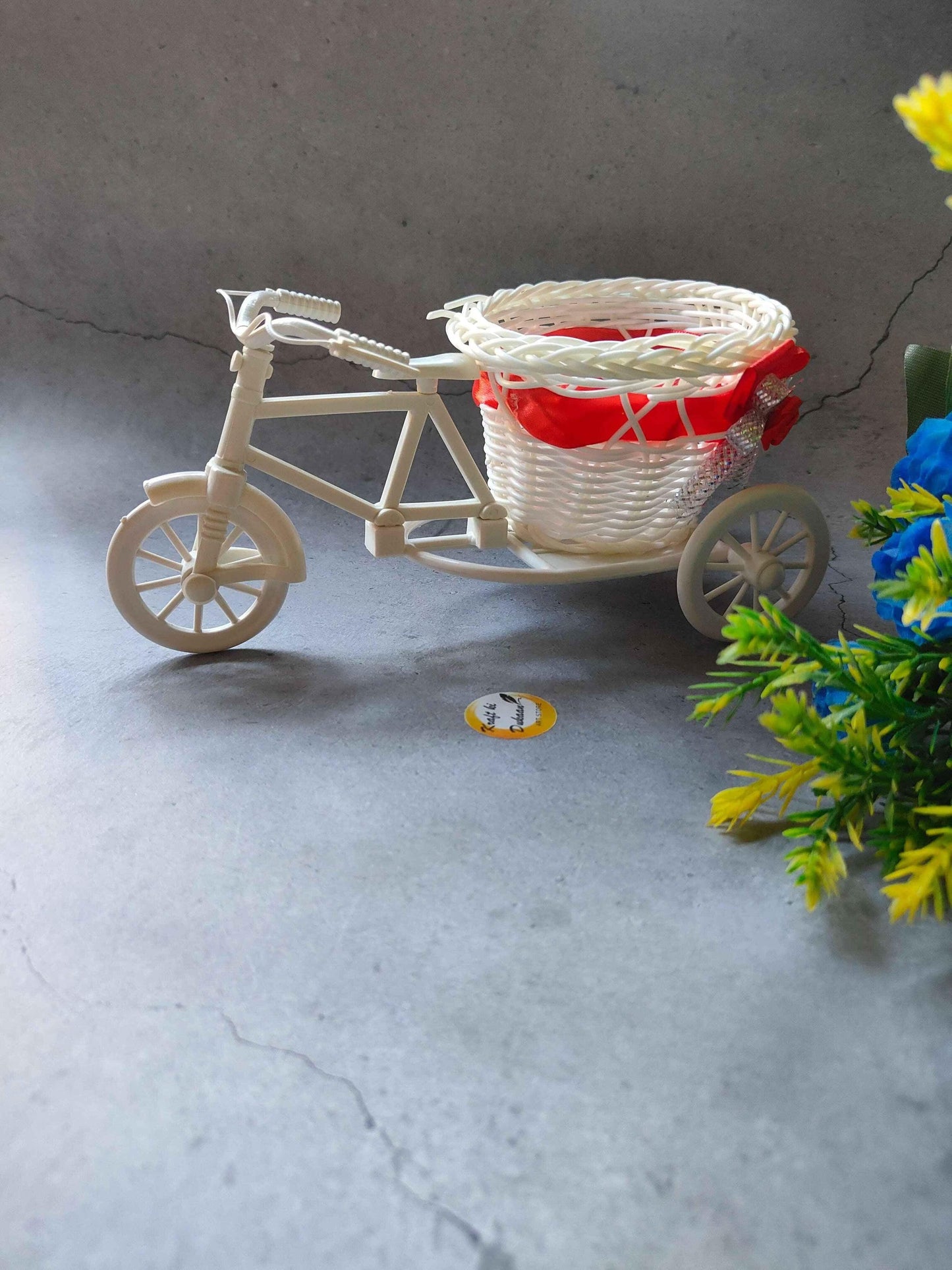 Decorative wicker cycle basket decor on a bicycle model for home or office decoration